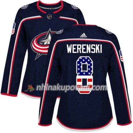 Columbus Blue Jackets Dresy Zach Werenski 8 2017-2018 USA Flag Fashion Modrá Adidas Authentic - Dámské